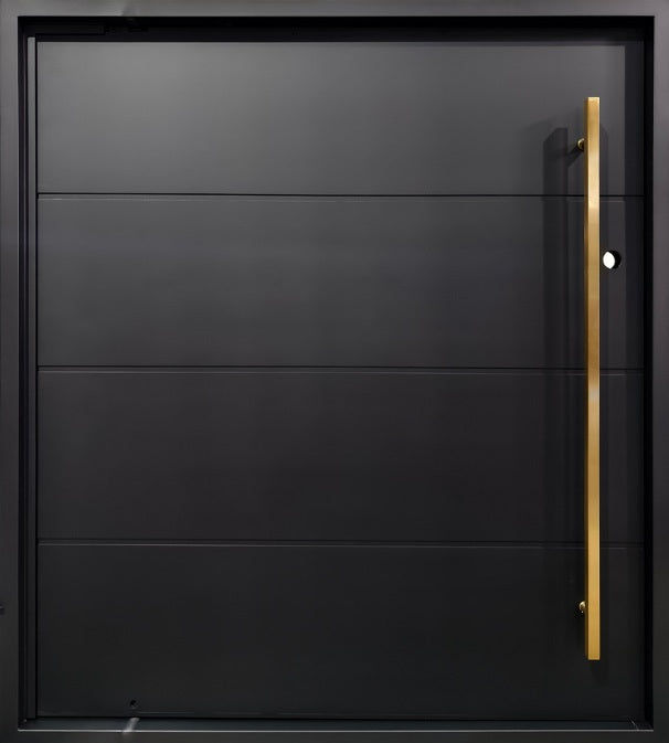 Horizontal Steel Panel Pivot design with Gold Vertical Pull Door Square Top  Model # IWD 1091