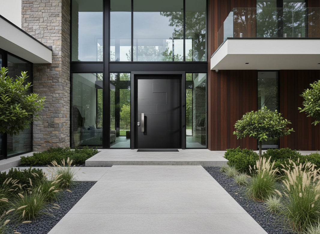 Rectilinear Grid Steel Pivot design Door  Square Top  Model # IWD1092