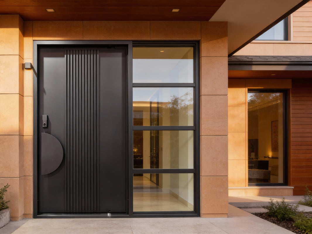 Contemporary Ridge Panel Pivot design Door  Square Top  Model # IWD1097