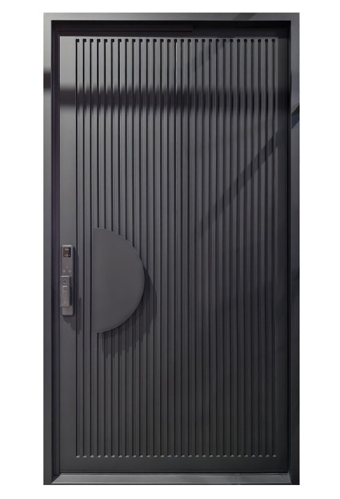Vertical Groove Pivot design Door with Offset Crescent Handle  Square Top  Model # IWD 1101