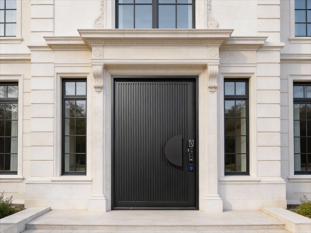 Vertical Groove Pivot design Door with Offset Crescent Handle  Square Top  Model # IWD1101