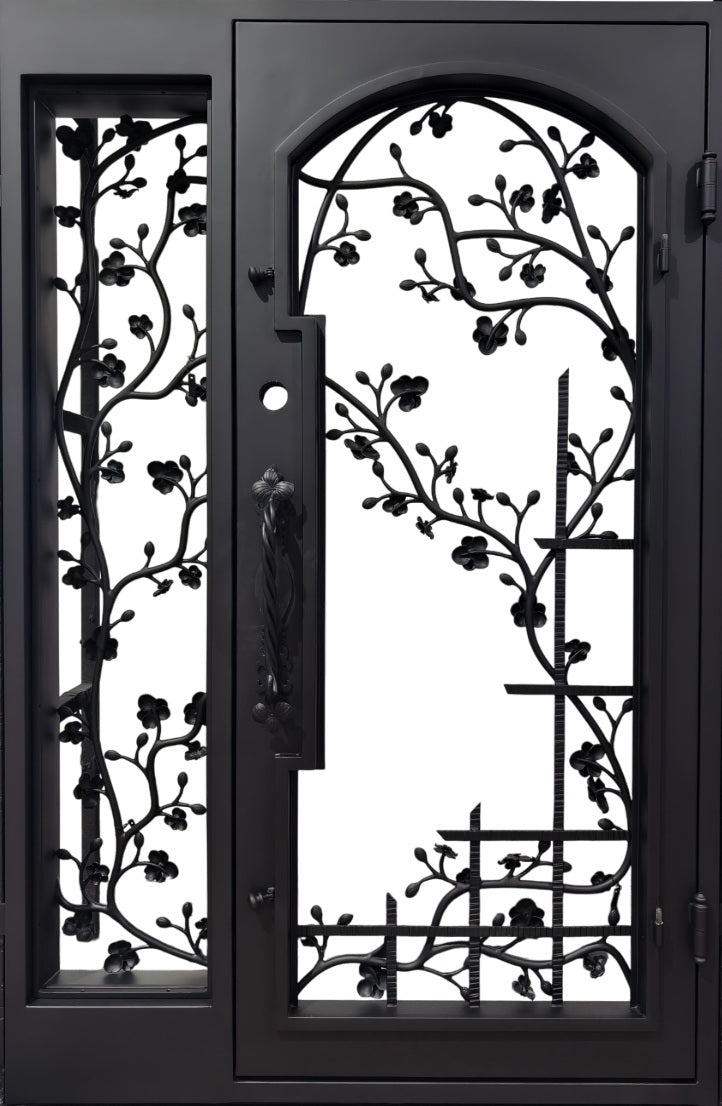 Wrought Iron Double Door with Cast Iron Botanical Embellishments Square Top With kickplate Model # IWD 1102