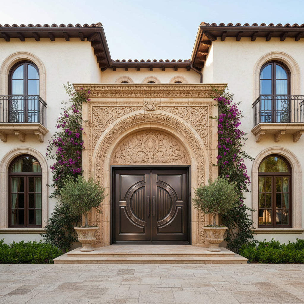 Luxury Wrought Iron Entry Door – Symmetrical Finish with Geometric Motifs Model # IWD939