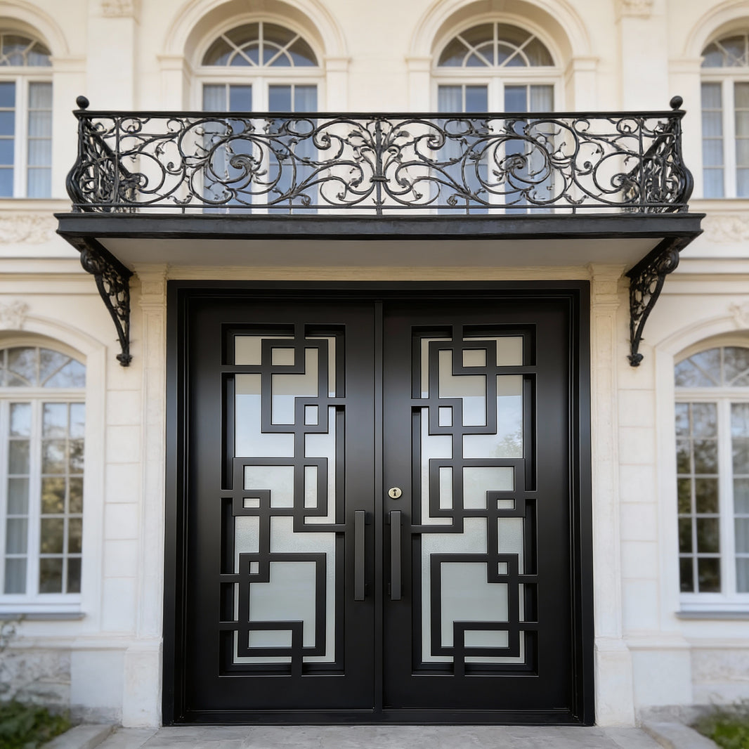 Wrought Iron Vatican Door with Square Top and Ornamental Kickplate – Model # IWD971