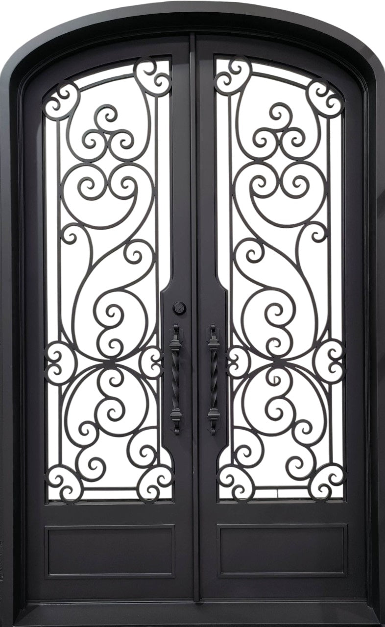 Wrought Iron Entry Door | Square Top with Decorative Kickplate Model # IWD 985