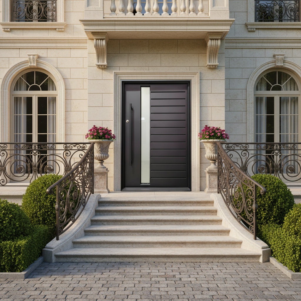 Square Top Wrought Iron Door with Kickplate Customizable Pre-Hung Exterior Entryway in Powder-Coated Finish Model IWD987