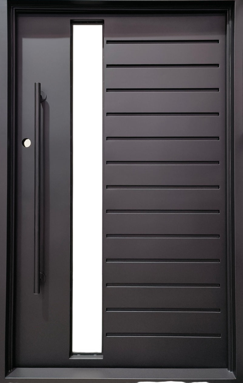 Square Top Wrought Iron Door with Kickplate Customizable Pre-Hung Exterior Entryway in Powder-Coated Finish Model IWD 987
