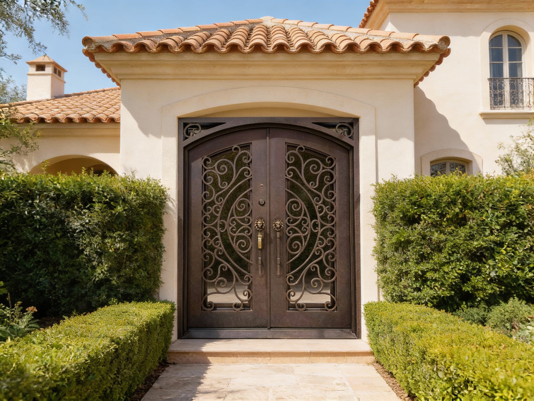 Heavy-Duty Wrought Iron Door with Square Top and Kickplate Steel Entrance Model IWD 988