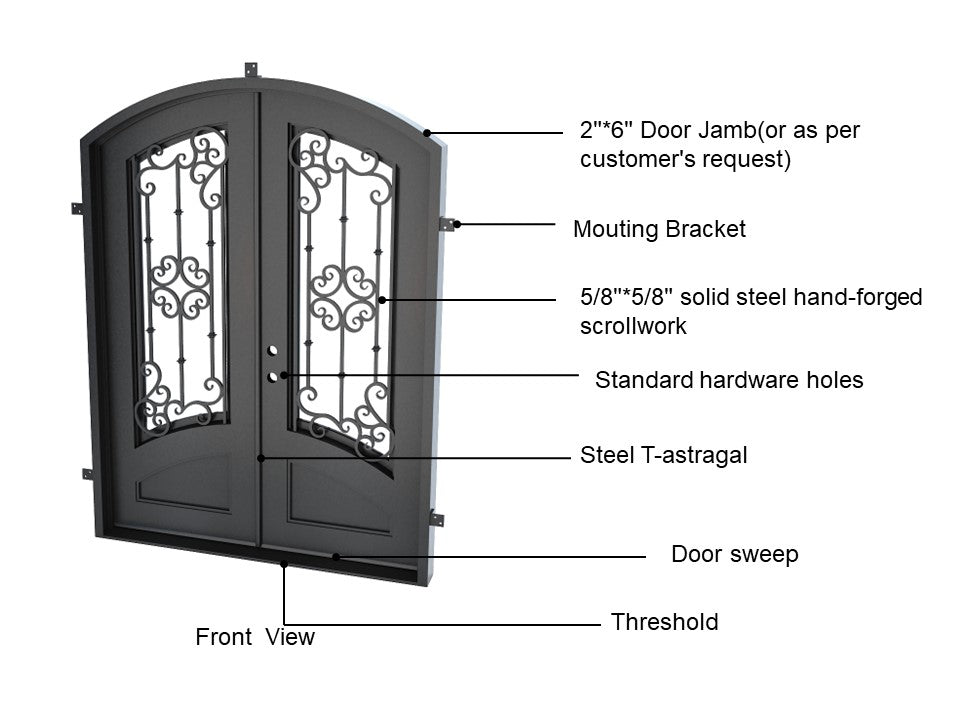 Wrought Iron Double Swing Front Door | Square top with top window | Model # IWD 936