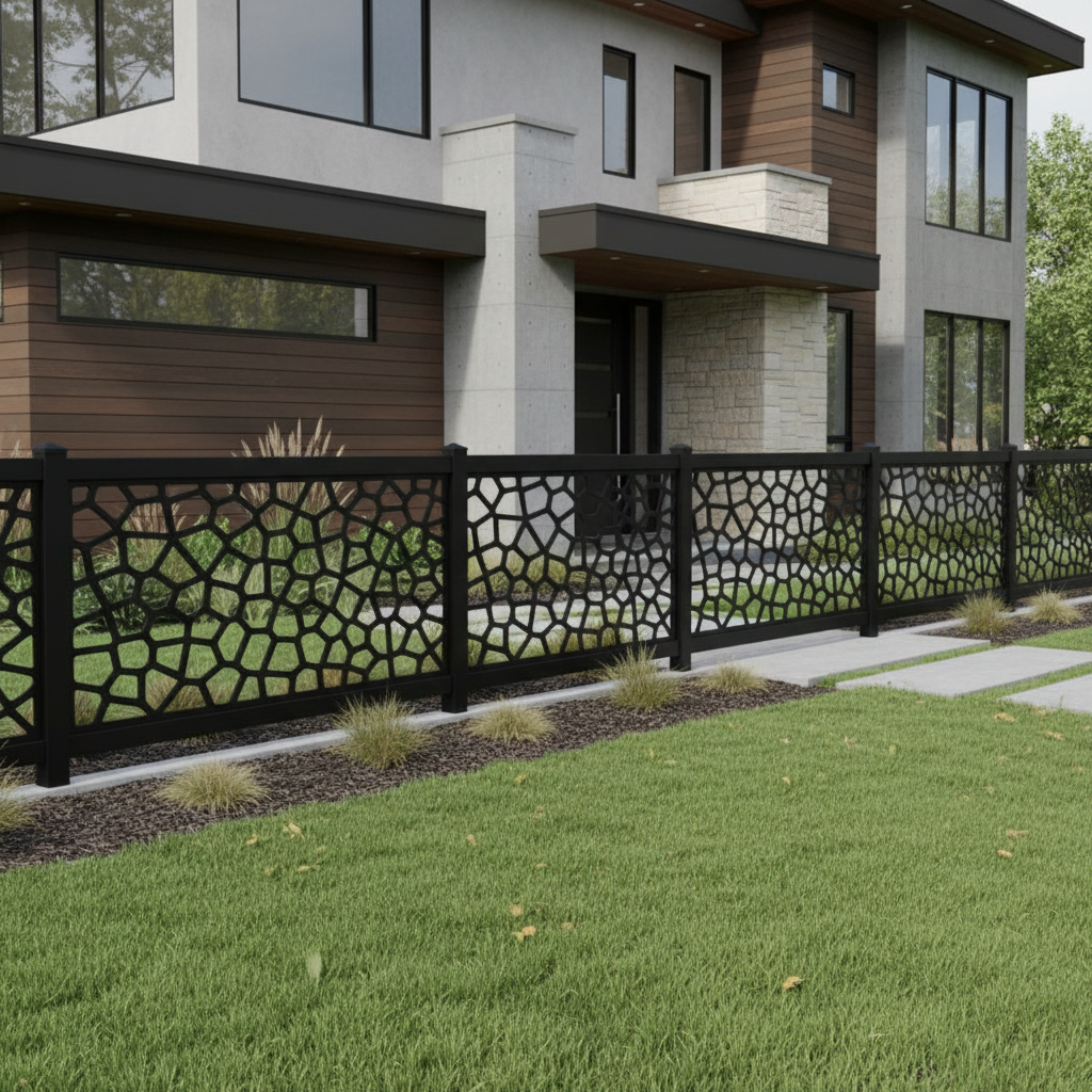 Organic Voronoi Pattern Plasma‑Cut Steel Fence Panel | Modern Decorative Metal Privacy Screen Model # LFP1001