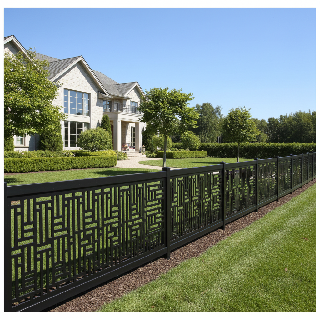 Modern Rectangular Grid Pattern Plasma‑Cut Steel Fence Panel | Contemporary Decorative Metal Privacy Screen Model # LFP1002
