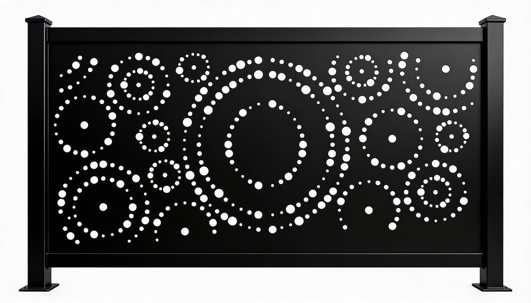Concentric Circle Perforated Plasma‑Cut Steel Fence Panel | Modern Decorative Metal Privacy Screen Model # LFP1004