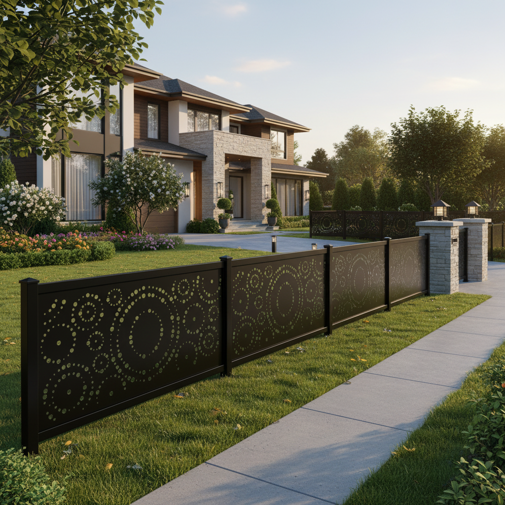 Concentric Circle Perforated Plasma‑Cut Steel Fence Panel | Modern Decorative Metal Privacy Screen Model # LFP1004