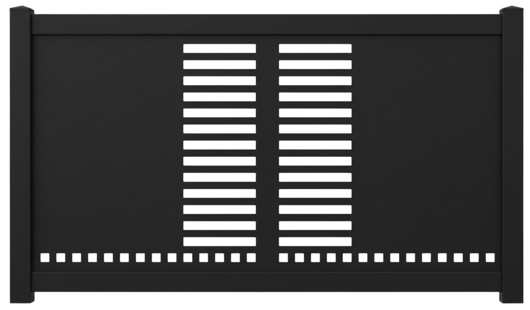 Modern Horizontal Rectangle Cutout Plasma‑Cut Steel Fence Panel | Contemporary Decorative Metal Privacy Screen Model # LFP1005