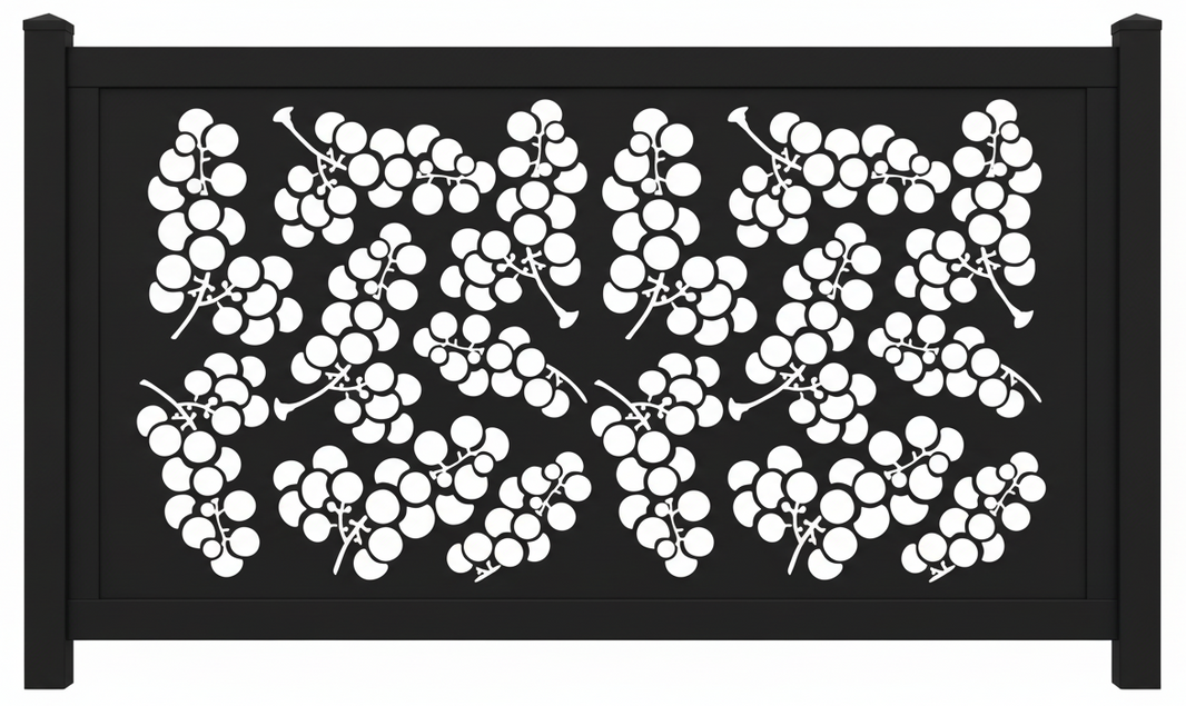 Grape Cluster Pattern Plasma‑Cut Steel Fence Panel | Decorative Vineyard‑Inspired Metal Privacy Screen Model # LFP1006