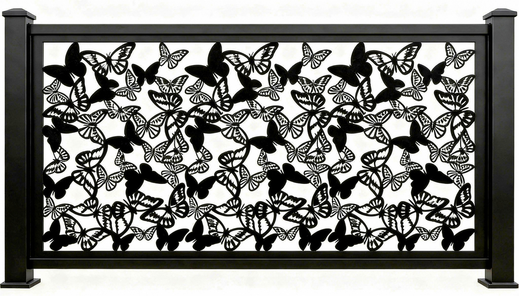 Butterfly Silhouette Pattern Plasma‑Cut Steel Fence Panel | Nature‑Inspired Decorative Metal Privacy Screen Model # LFP1007