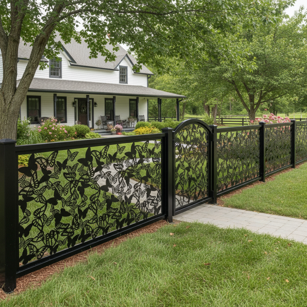 Butterfly Silhouette Pattern Plasma‑Cut Steel Fence Panel | Nature‑Inspired Decorative Metal Privacy Screen Model # LFP1007