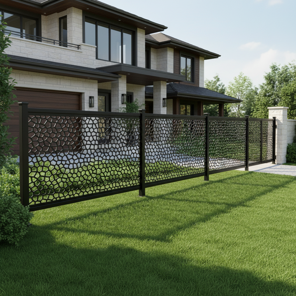 Cracked Surface Voronoi Pattern Plasma‑Cut Steel Fence Panel | Modern Decorative Metal Privacy Screen Model # LFP1008