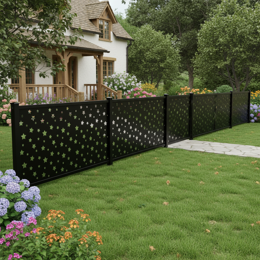 Star Pattern Plasma‑Cut Steel Fence Panel | Decorative Metal Privacy Screen Model # LFP1010