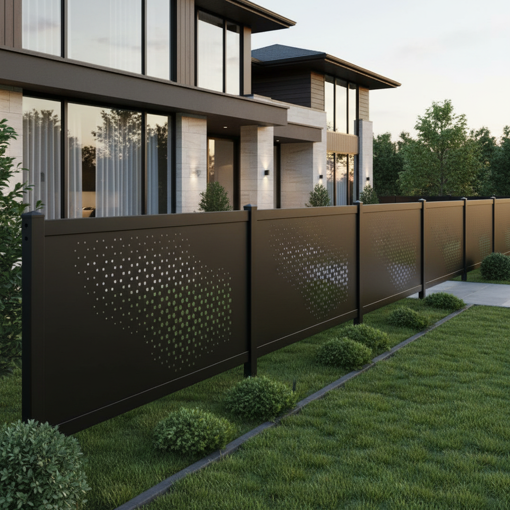 Gradient Circle Perforated Plasma‑Cut Steel Fence Panel | Modern Decorative Metal Privacy Screen Model # LFP1011