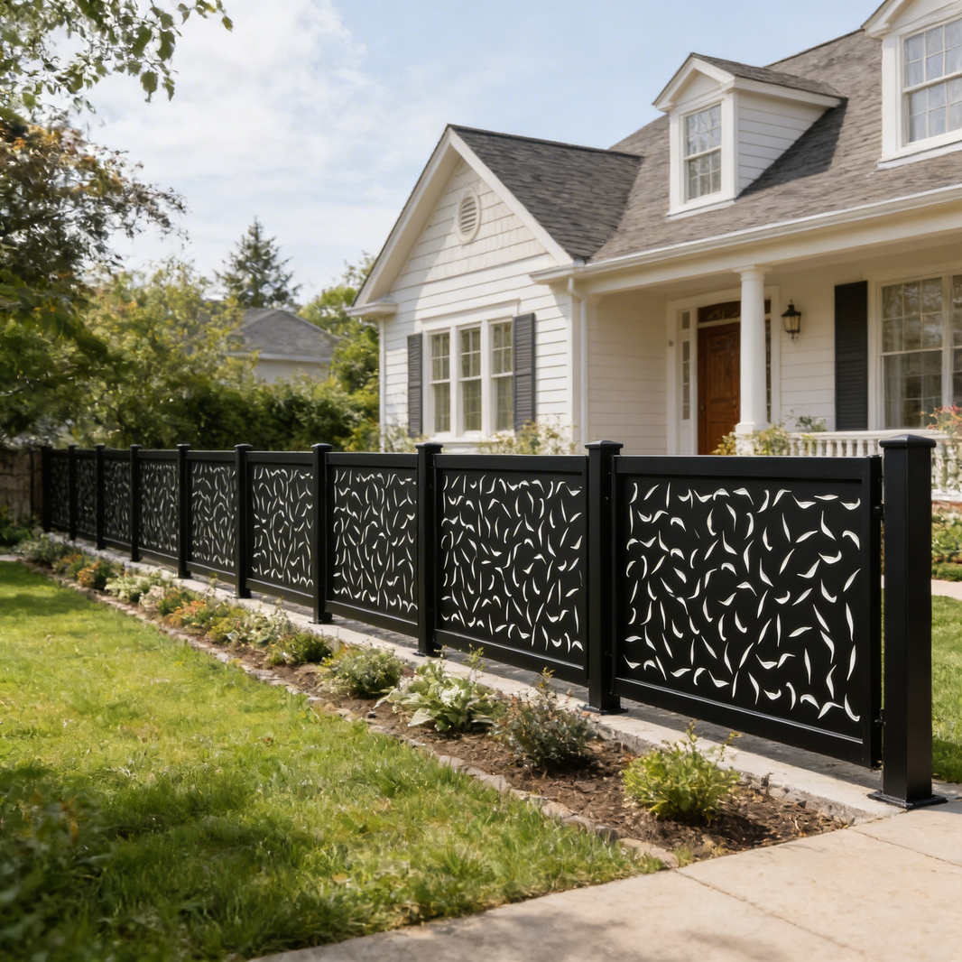 Scattered Leaf Pattern Plasma‑Cut Steel Fence Panel | Nature‑Inspired Decorative Metal Privacy Screen Model # LFP1012