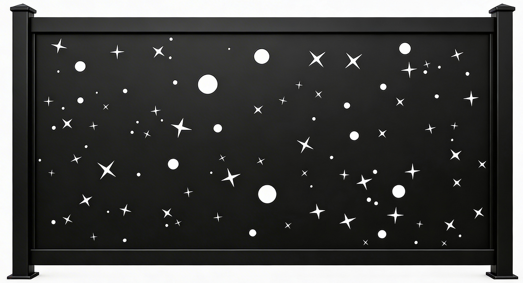 Celestial Star‑and‑Planet Pattern Plasma‑Cut Steel Fence Panel | Decorative Metal Privacy Screen Model # LFP1013