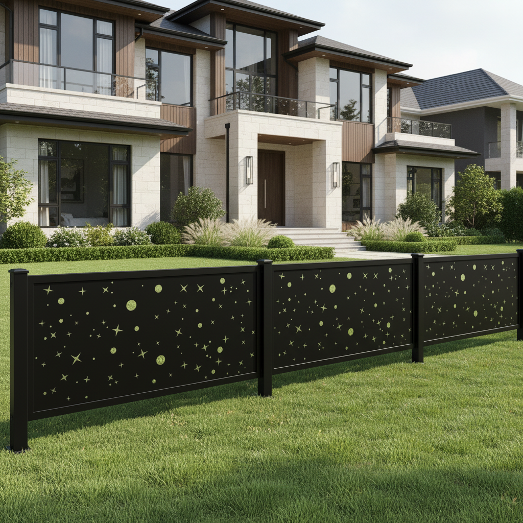 Celestial Star‑and‑Planet Pattern Plasma‑Cut Steel Fence Panel | Decorative Metal Privacy Screen Model # LFP1013