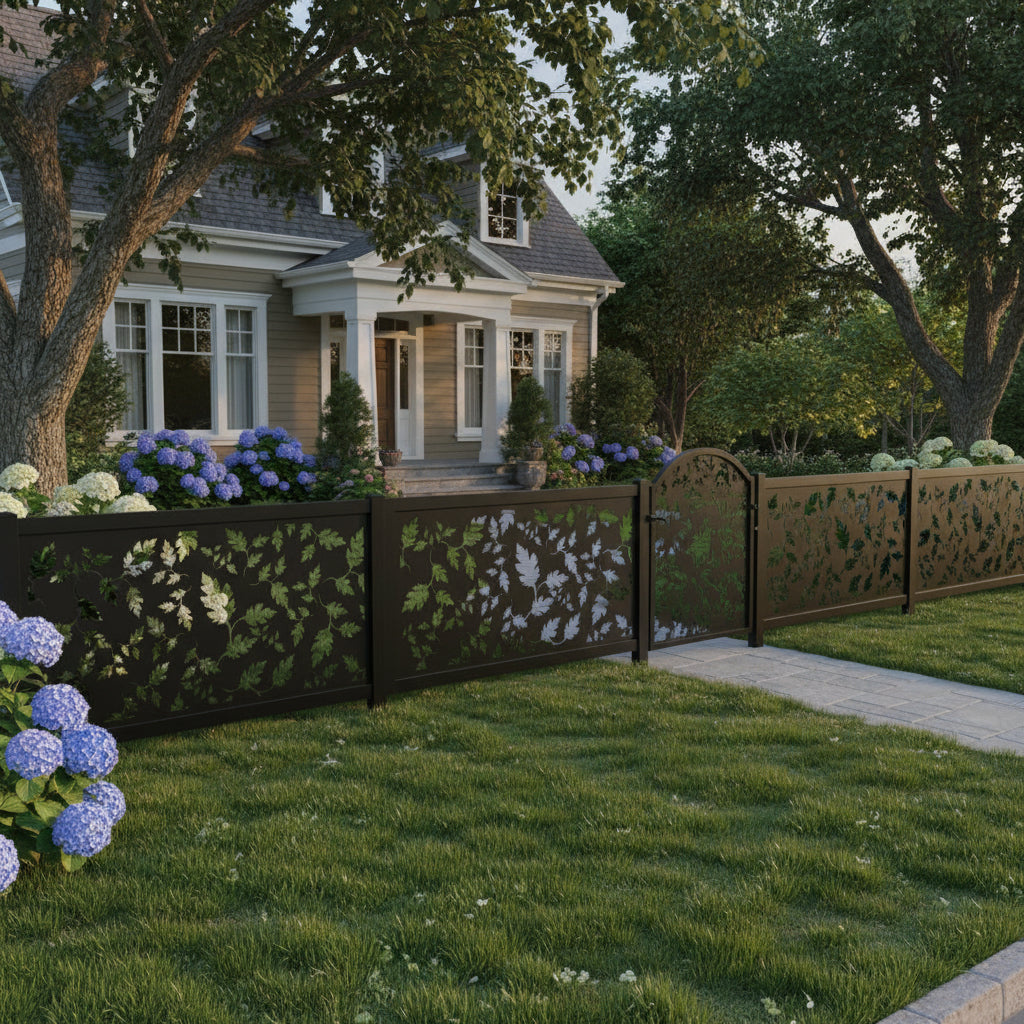 Symmetrical Leaf Pattern Plasma‑Cut Steel Fence Panel | Nature‑Inspired Decorative Metal Privacy Screen Model # LFP1015