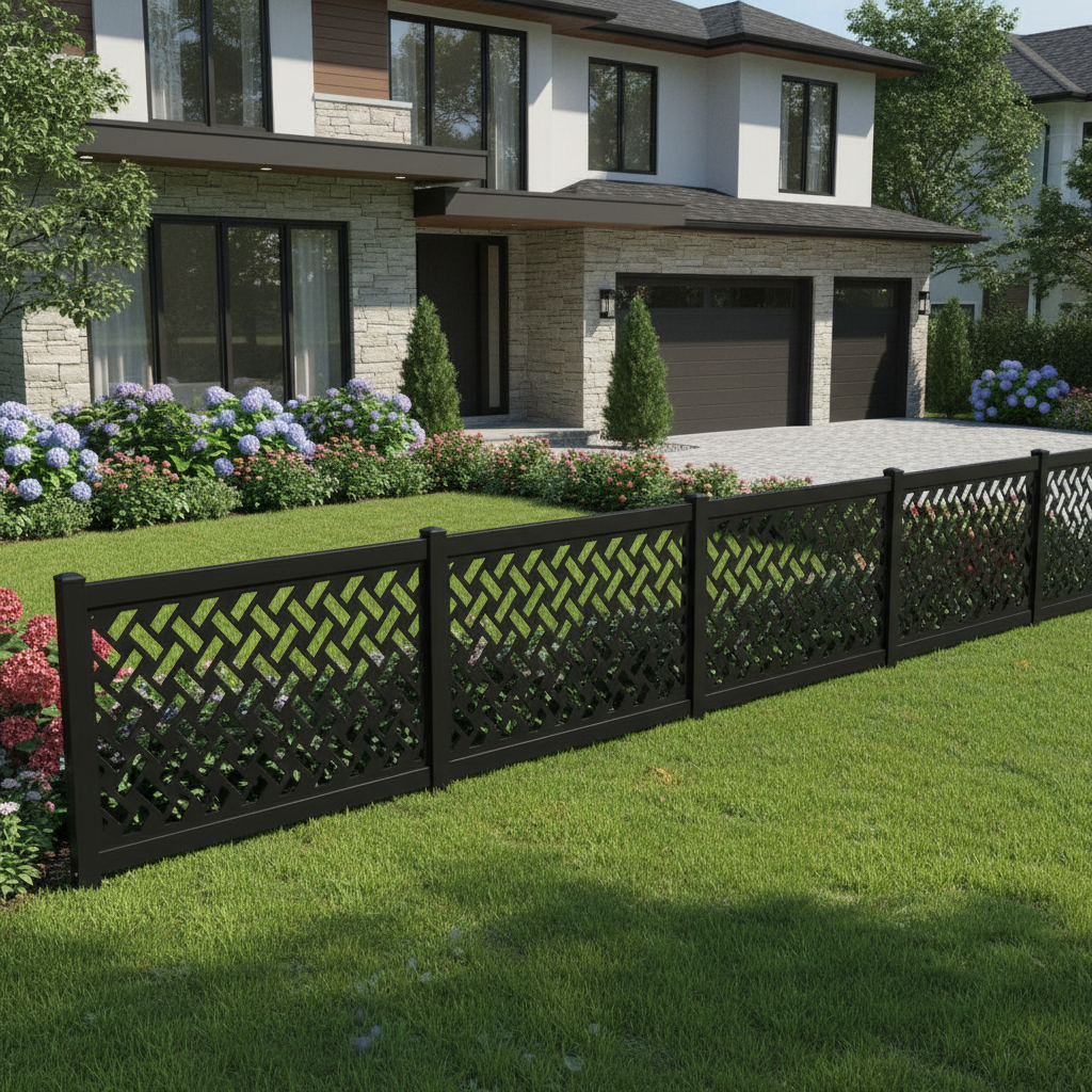 Herringbone Lattice Pattern Plasma‑Cut Steel Fence Panel | Modern Decorative Metal Privacy Screen Model # LFP1016