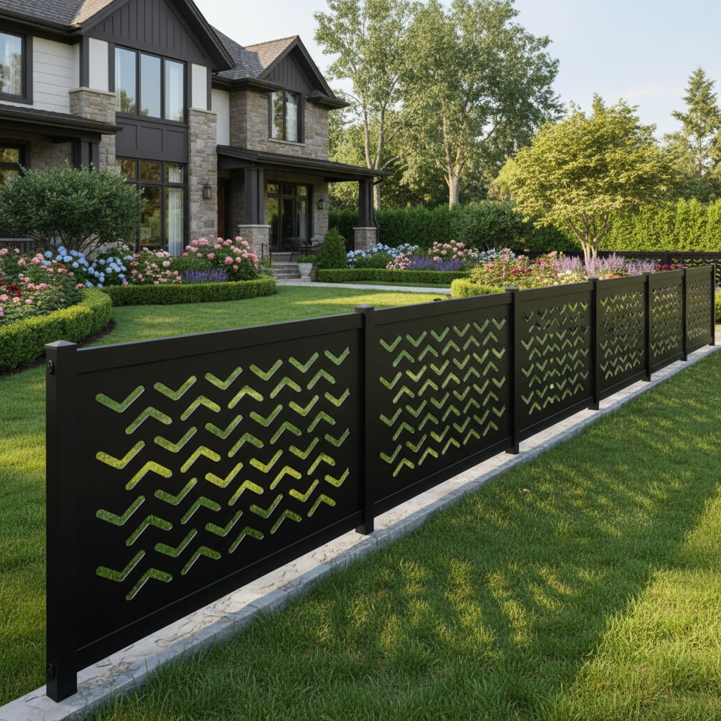 Chevron Cutout Pattern Plasma‑Cut Steel Fence Panel | Modern Decorative Metal Privacy Screen Model # LFP1017