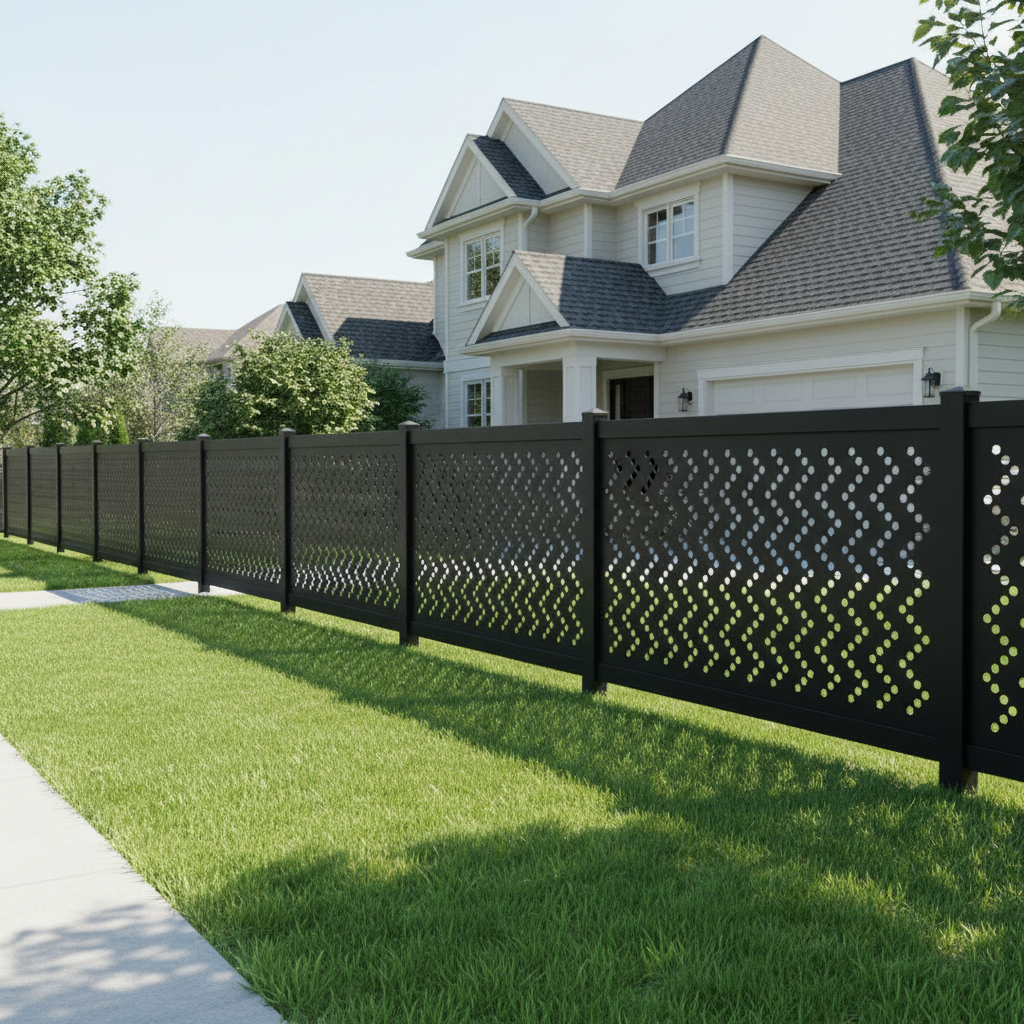 Zigzag Circle Perforated Plasma‑Cut Steel Fence Panel | Modern Decorative Metal Privacy Screen Screen Model # LFP1018