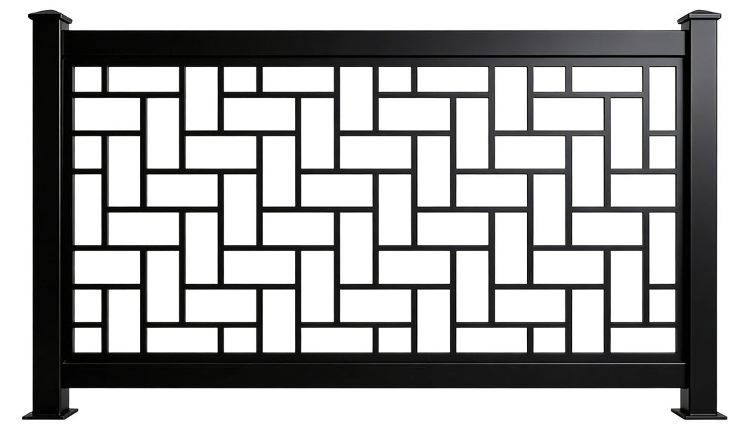 Interlocking Rectangle Pattern Plasma‑Cut Steel Fence Panel | Modern Decorative Metal Privacy Screen Model # LFP1019