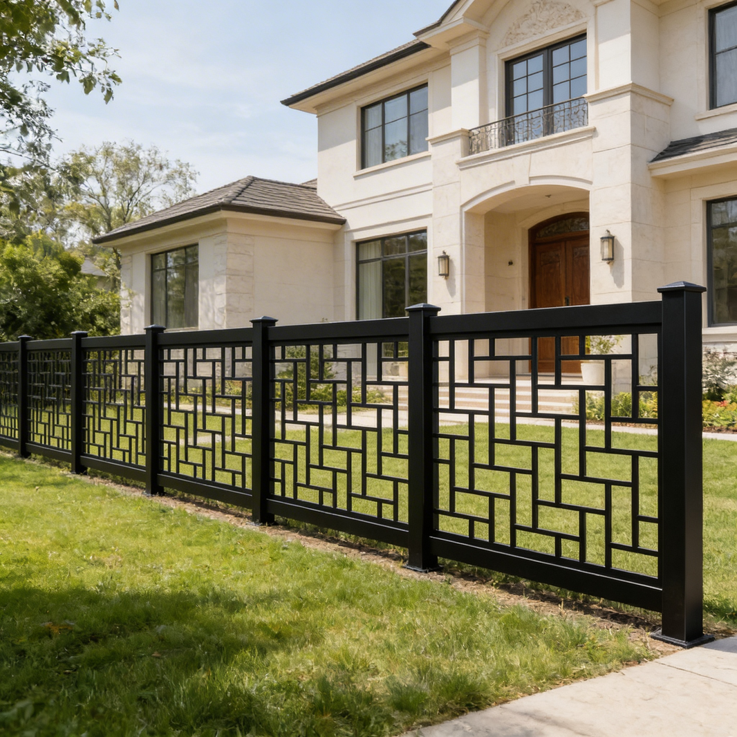 Interlocking Rectangle Pattern Plasma‑Cut Steel Fence Panel | Modern Decorative Metal Privacy Screen Model # LFP1019