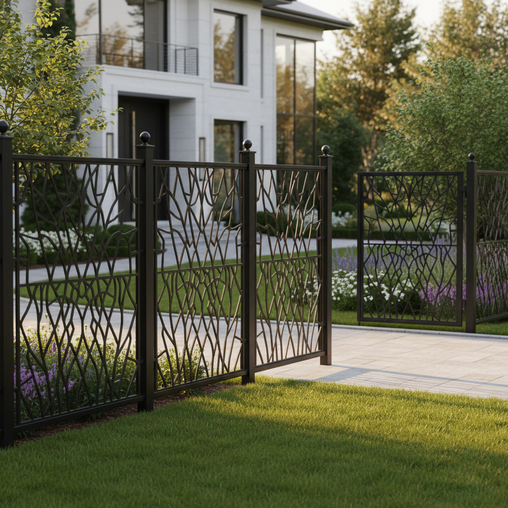Abstract Branchwork Pattern Plasma‑Cut Steel Fence Panel | Modern Decorative Metal Privacy Screen Model # LFP1021