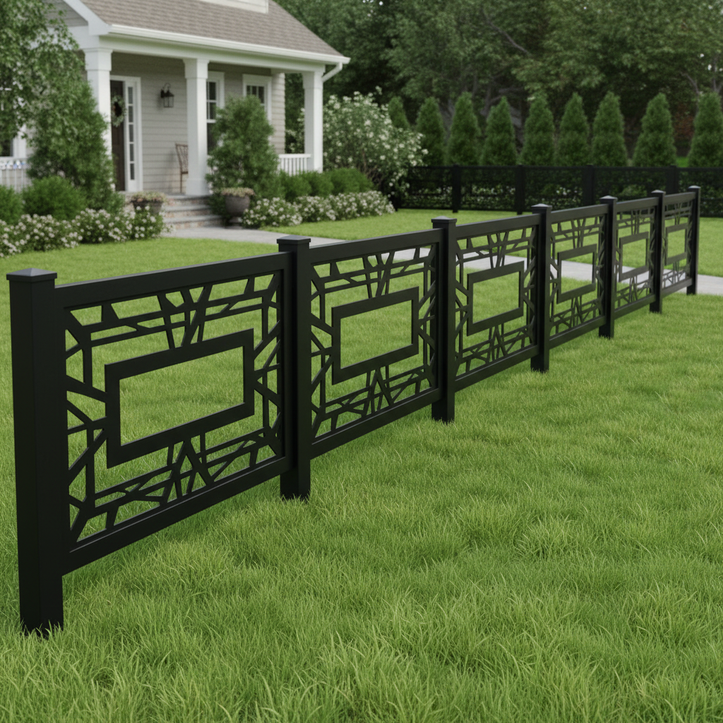 Geometric Fragmented Linework Plasma‑Cut Steel Fence Panel | Modern Decorative Metal Privacy Screen Model # LFP1022