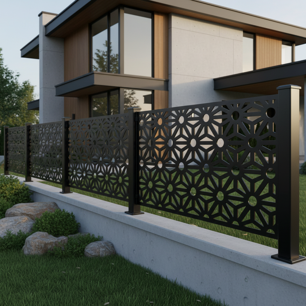 Geometric Circle‑and‑Triangle Pattern Steel Fence Panel | Contemporary Decorative Metal Privacy Screen Model # LFP1024