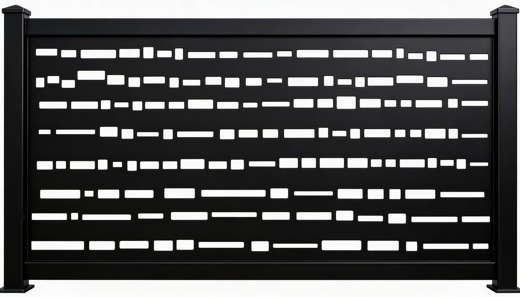 Modern Rectangular Cutout Plasma‑Cut Steel Fence Panel | Contemporary Metal Privacy Screen Model # LFP937
