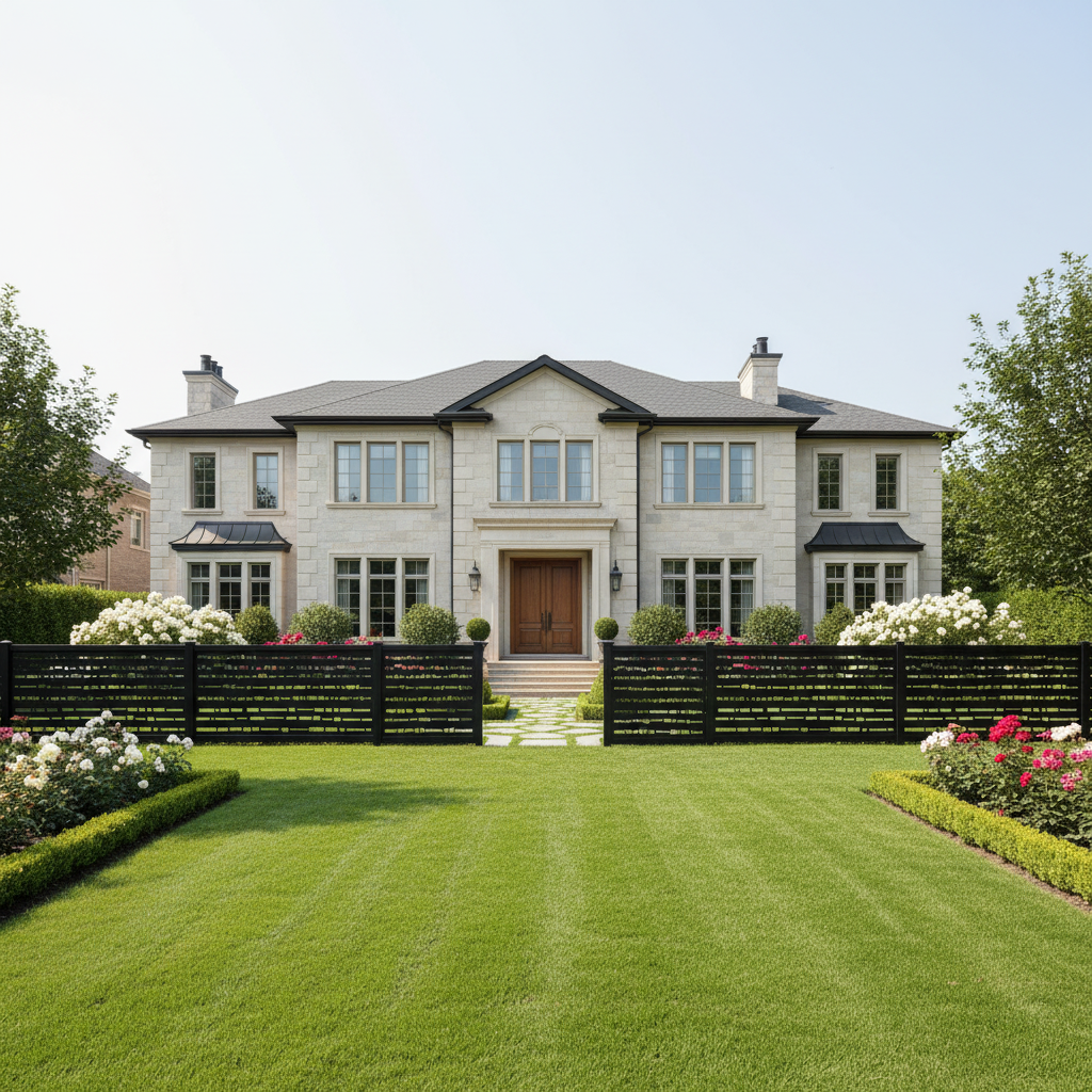 Modern Rectangular Cutout Plasma‑Cut Steel Fence Panel | Contemporary Metal Privacy Screen Model # LFP937