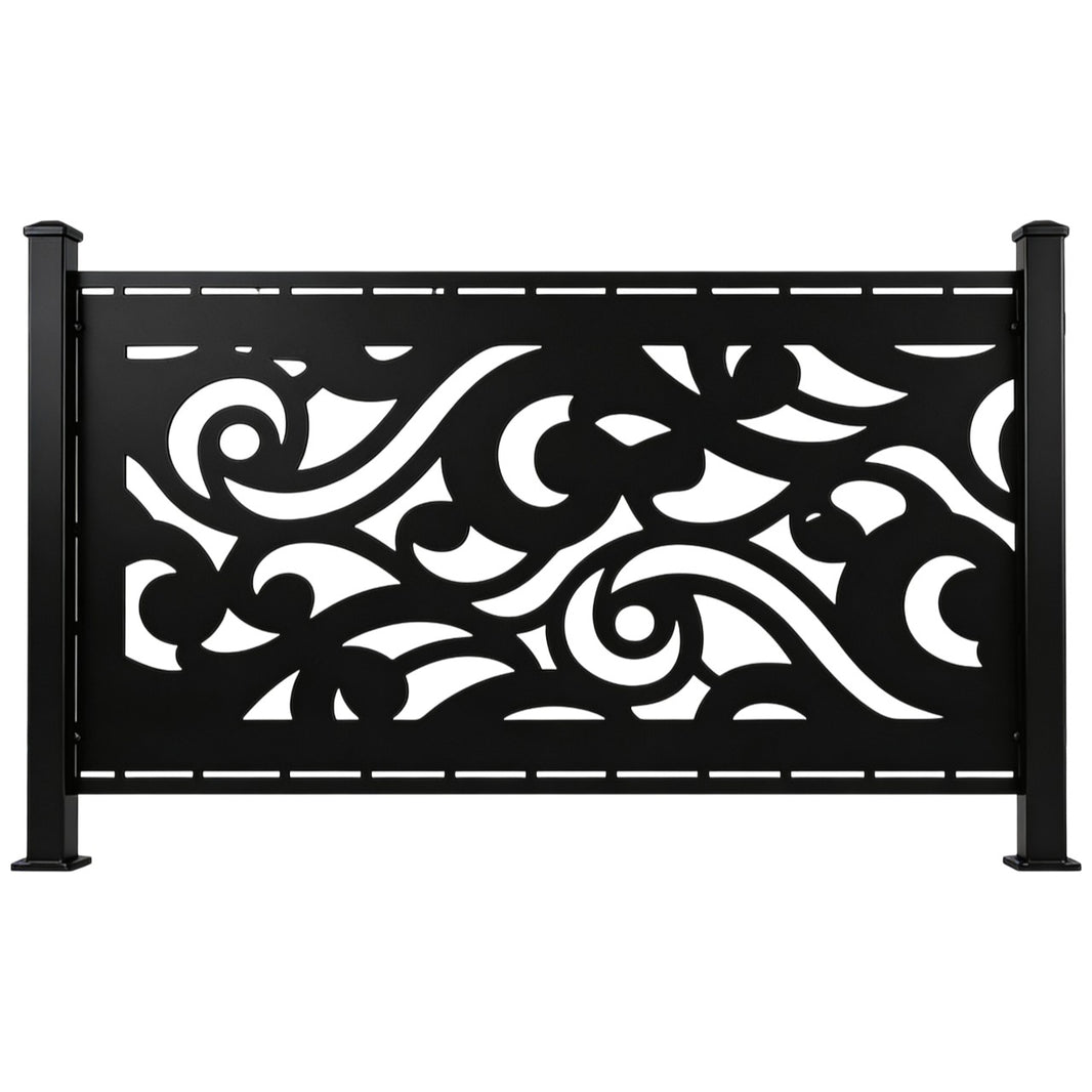 Abstract Swirl Vine Plasma‑Cut Steel Fence Panel | Decorative Modern Metal Privacy Screen Model # LFP939