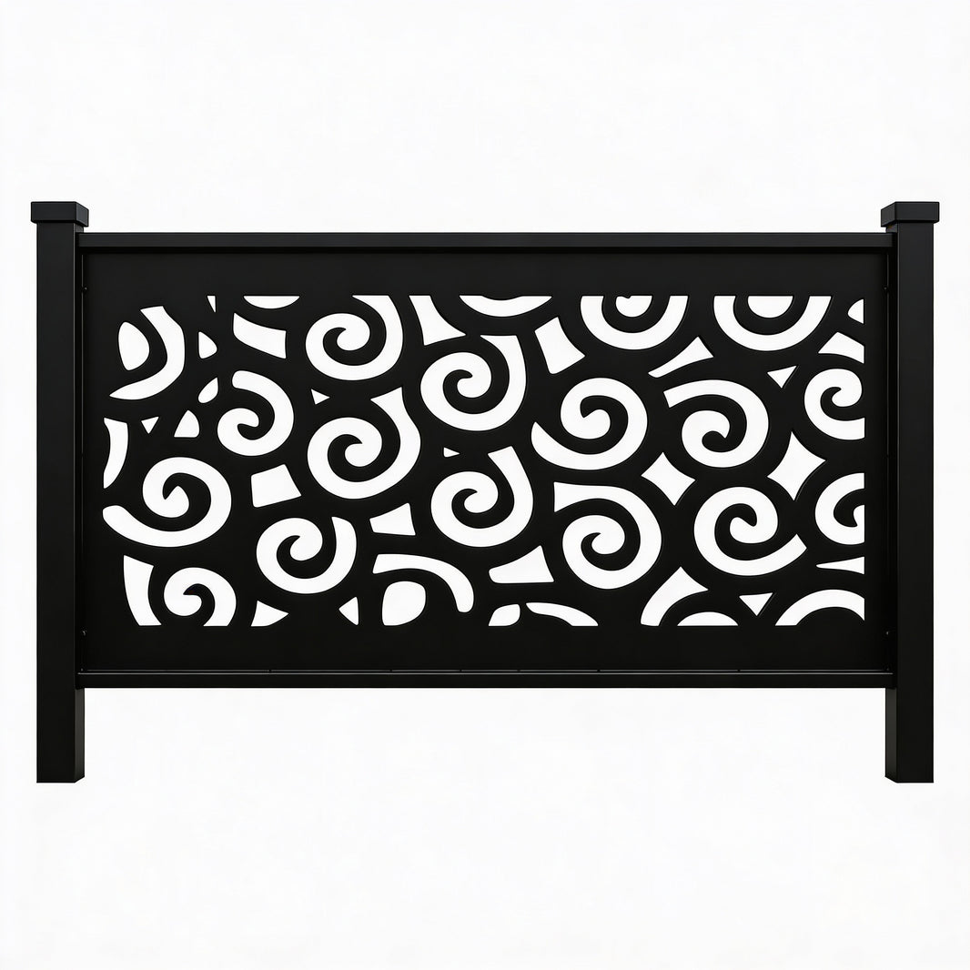 Decorative Swirl Pattern Plasma‑Cut Steel Fence Panel | Ornamental Metal Privacy Screen Model # LFP940