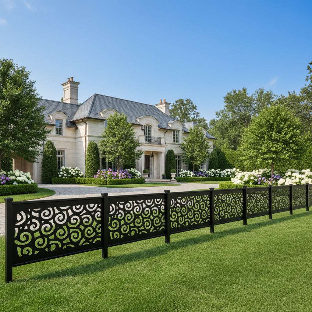 Decorative Swirl Pattern Plasma‑Cut Steel Fence Panel | Ornamental Metal Privacy Screen Model # LFP940