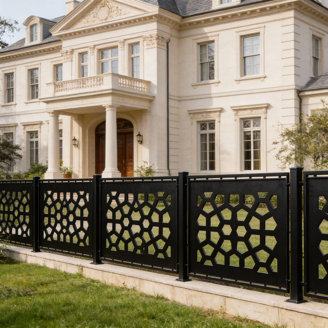 Geometric Polygon Pattern Plasma‑Cut Steel Fence Panel | Modern Decorative Metal Privacy Screen Model # LFP942
