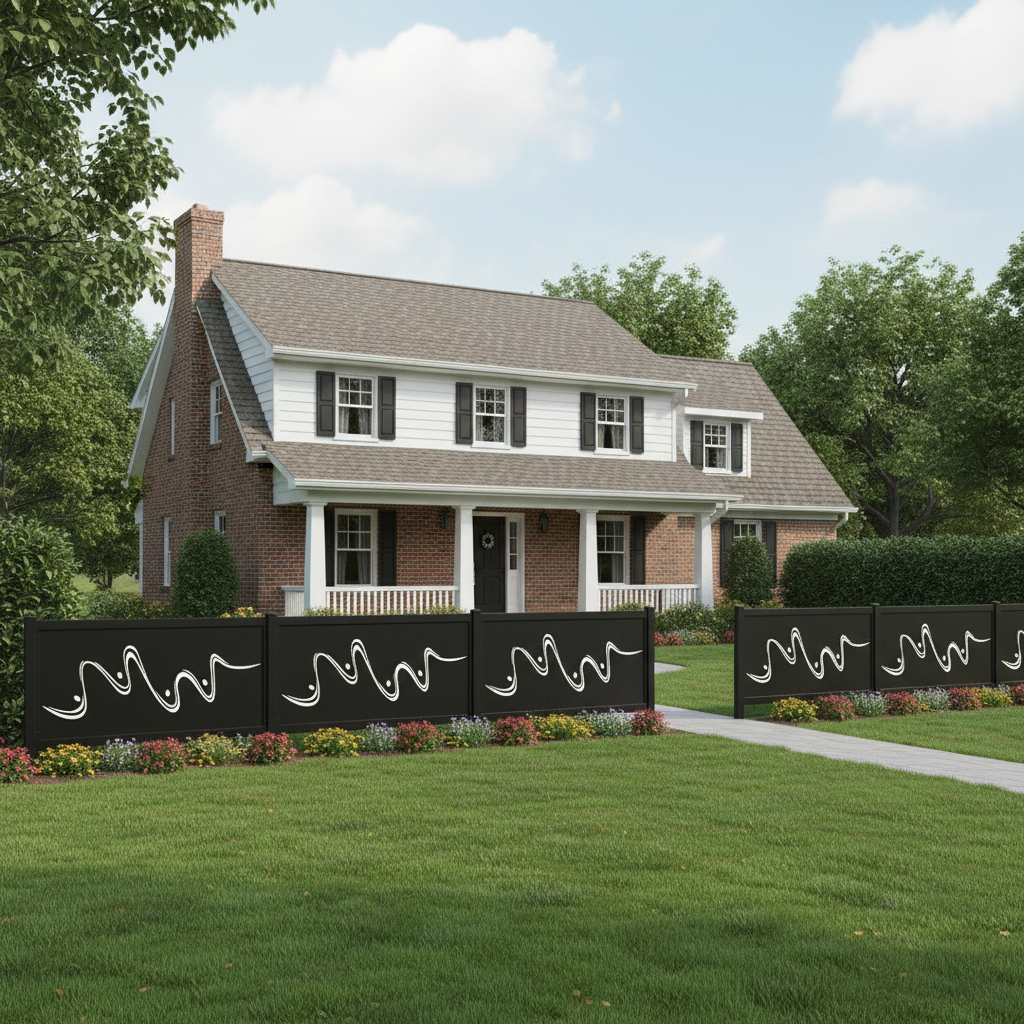 Abstract Wave Line Plasma‑Cut Steel Fence Panel | Modern Metal Privacy Screen Model # LFP954