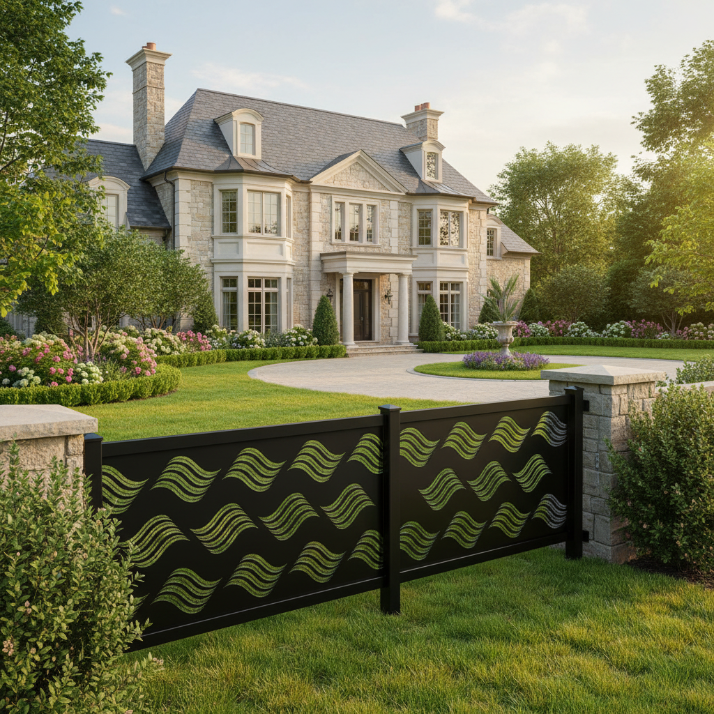 Wave Line Pattern Plasma‑Cut Steel Fence Panel | Modern Decorative Metal Privacy Screen Model # LFP959