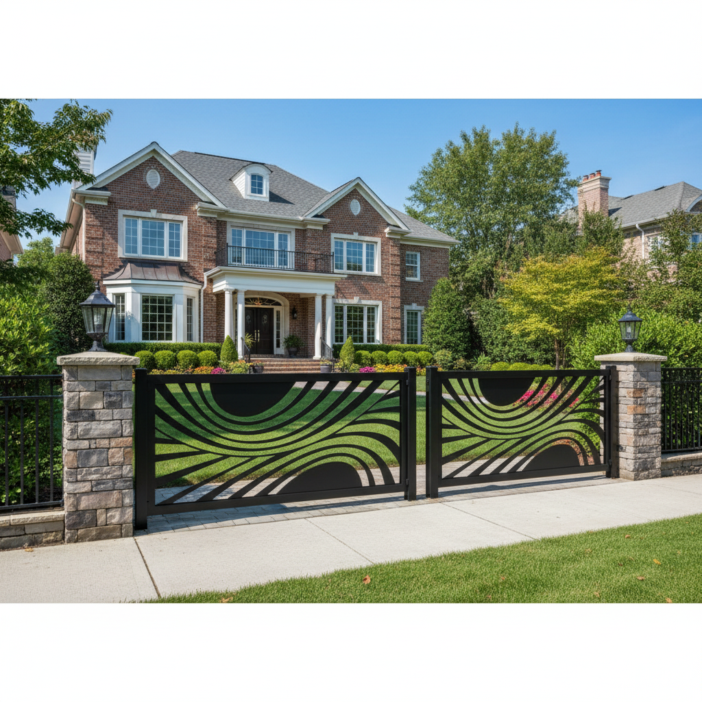 Abstract Swirl Line Plasma‑Cut Steel Fence Panel | Modern Decorative Metal Privacy Screen Model # LFP960