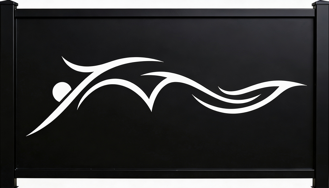Swimmer Silhouette Plasma‑Cut Steel Fence Panel | Modern Sports‑Themed Decorative Metal Screen Model # LFP961