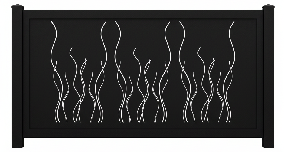 Wavy Vertical Line Plasma‑Cut Steel Fence Panel | Modern Decorative Metal Privacy Screen Model # LFP964