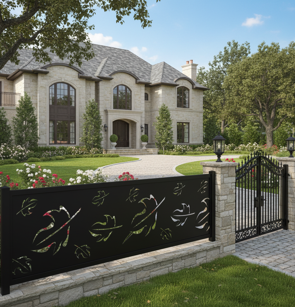 Autumn Leaf Pattern Plasma‑Cut Steel Fence Panel | Decorative Seasonal Metal Privacy Screen Model # LFP966