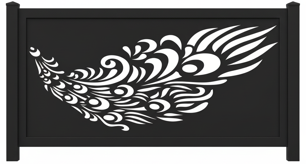 Abstract Feather Flow Plasma‑Cut Steel Fence Panel | Elegant Decorative Metal Privacy Screen Model # LFP970