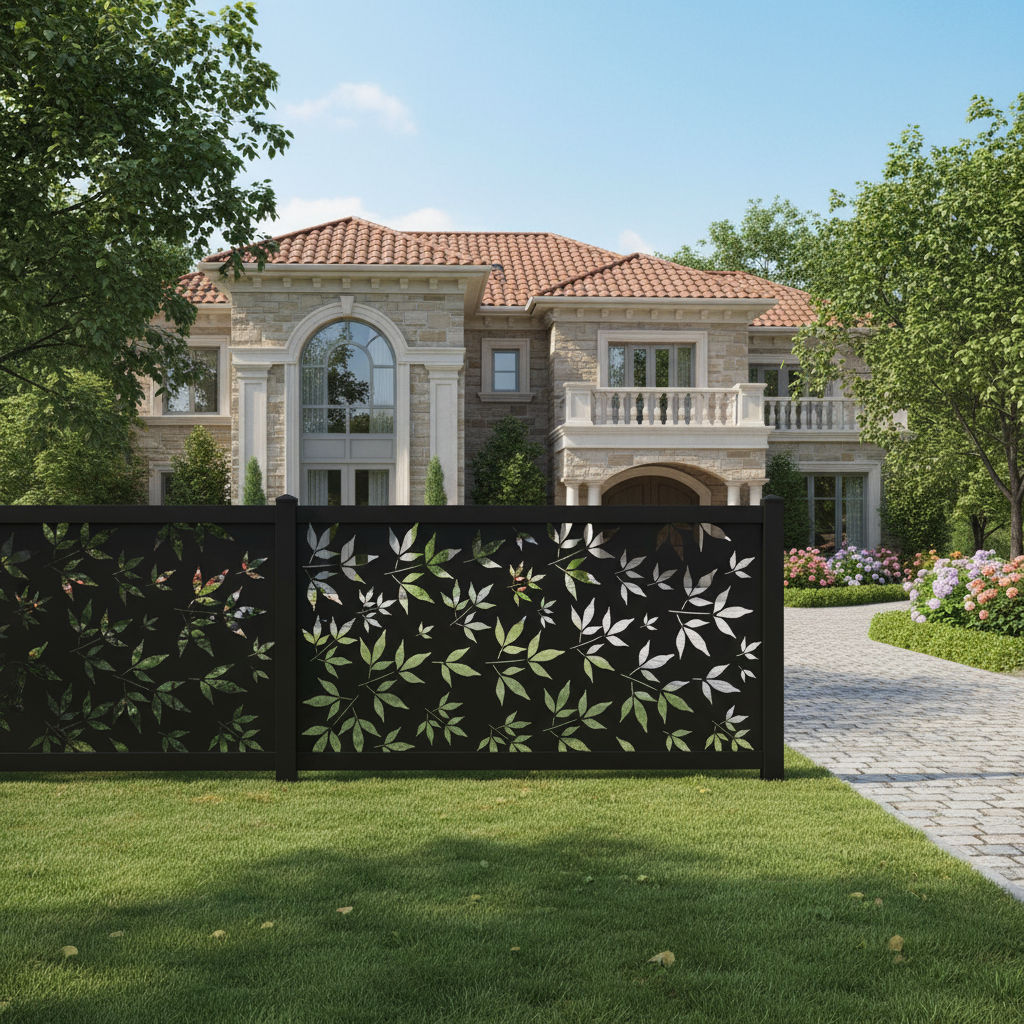 Leaf Pattern Plasma‑Cut Steel Fence Panel | Decorative Botanical Metal Privacy Screen Model # LFP971